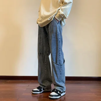 Уличная одежда, Мешковатые джинсовые брюки Y2k 2023, Повседневные Джинсовые брюки с большими карманами, Мужские Корейские Синие джинсовые брюки Harajuku