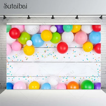 Фон с Днем рождения, детская деревянная доска, цветные воздушные шары, украшение для вечеринки в честь детского душа, фон для фотосъемки для студийного реквизита