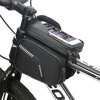 Черный пакет для мобильного телефона с сенсорным экраном, большая емкость, мобильный телефон для горного велосипеда Rzahuahu, Передняя подвесная сумка для велосипедной трубки
