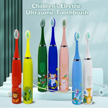 Электрическая Звуковая Зубная щетка Детская Зубная щетка IPX7 Водонепроницаемая USB Перезаряжаемая 6 Сменных Насадок для чистки полости рта Детей